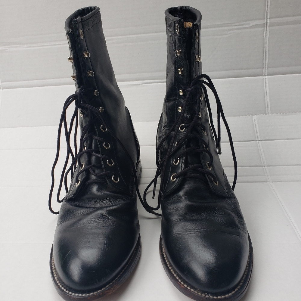 Justin 1879 #506 Black Leather Combat Boots 8.5D
